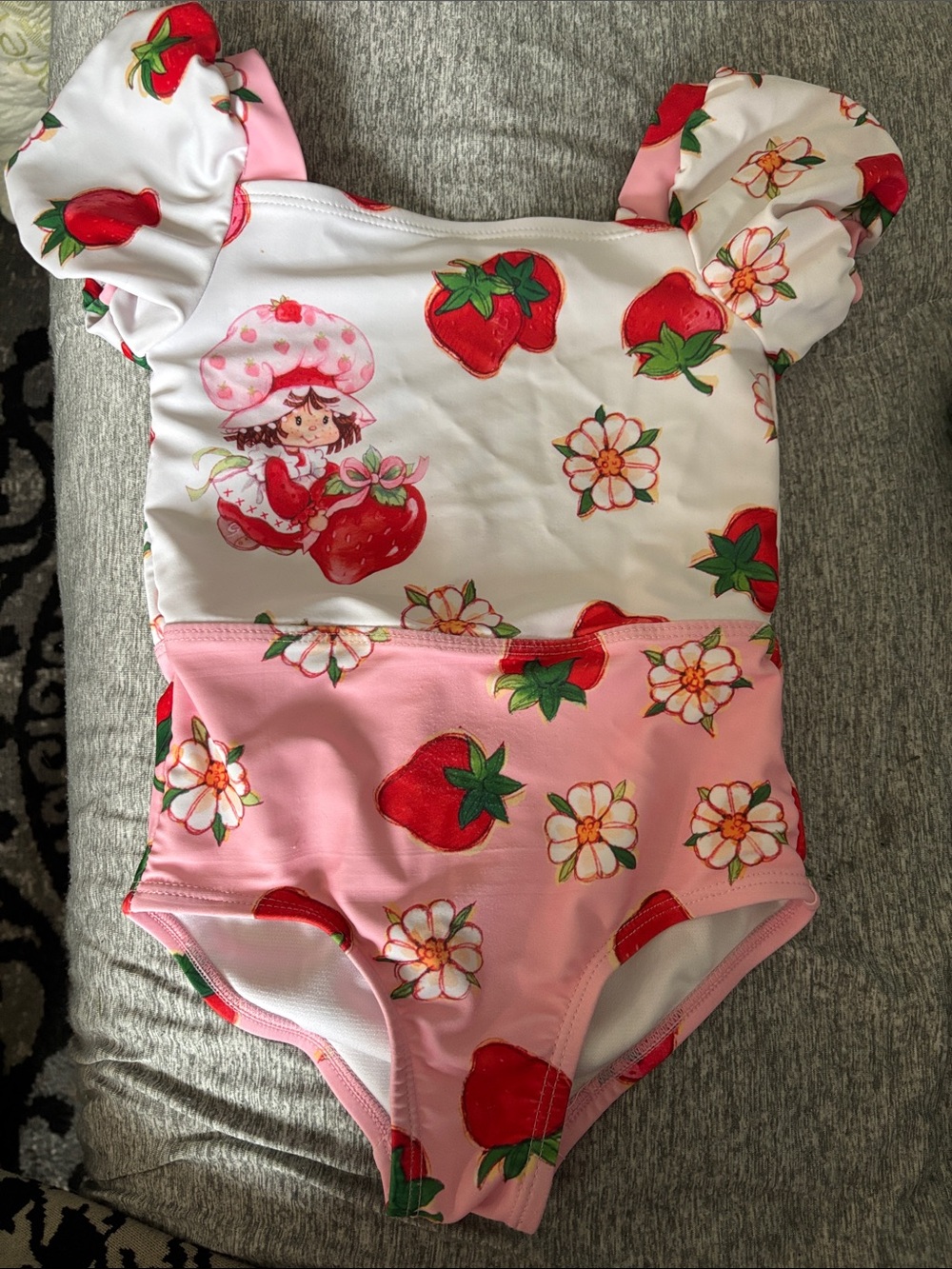 Kids Pink & White Strawberry One-Piece Swimsuit